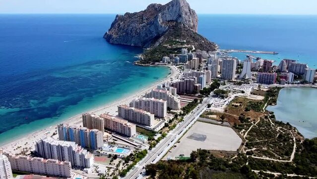Calpe, Alicante Province - Spain, aerial drone view. Marina of Calpe. Travel destination