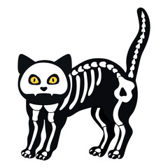 Skeleton cat isolated on a white background. Spooky concept. Vector illustration