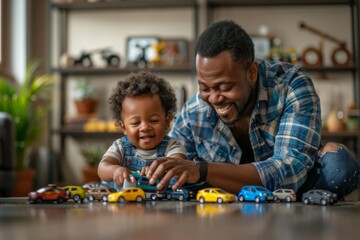 Fototapeta premium Man and child toy car play