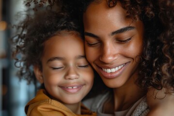Obraz premium Room hugging woman child happy smile