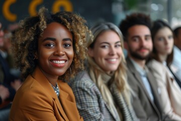 Happy woman curly hair group