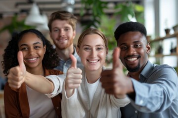 Fototapeta premium Room with smiling group giving thumbs up