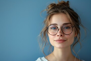 Obraz premium Woman wearing glasses and white shirt posing for photo