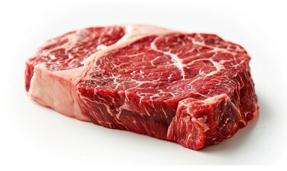 Fototapeta premium Prime Cut: Premium Raw Beef Steak with Intricate Marbling on White Background