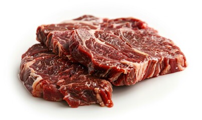Obraz premium Succulent Raw Beef Steak with Intricate Marbling on White Background - Realistic High-Resolution Premium Freshness Close-Up