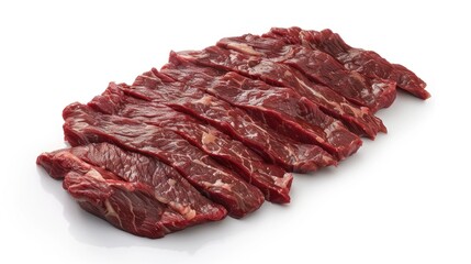 Fototapeta premium Succulent Marbled Flank Steak - High Detail Realism Photography of Juicy Flank Steak on White Background