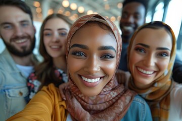 Fototapeta premium Group taking selfie together