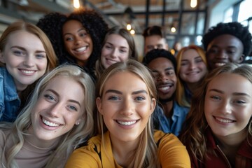 Fototapeta premium Group taking collective selfie