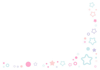 Pastel simple stars and circles corner particles. Vector illustration.	