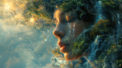 Enchanted forest scene with glowing lights