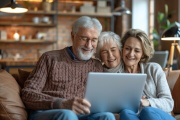 Two people on sofa viewing laptop