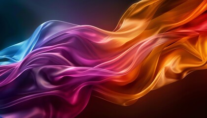 Abstract silk waves, multicolored, smooth and flowing, dark background, vibrant lighting