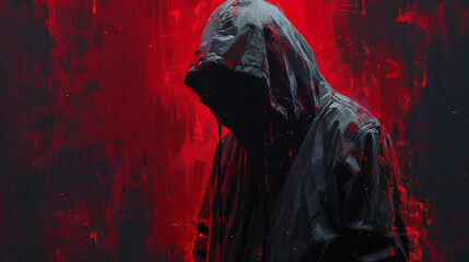 Faceless Hooded Figure on Black Background