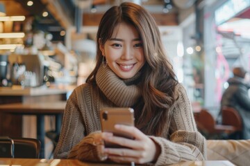 Woman using smartphone at table