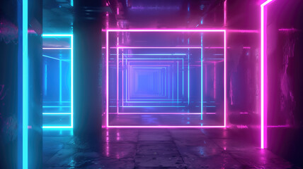 Geometric background with neon outlines and depth perspective Generative AI