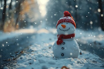 Fototapeta premium Snowman standing snow