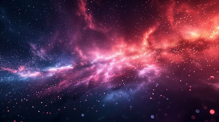 Naklejka premium Abstract Background with Colorful Glowing Waves and Stars on Dark Blue, Red, and Pink, Representing Futuristic Digital Technology Concepts