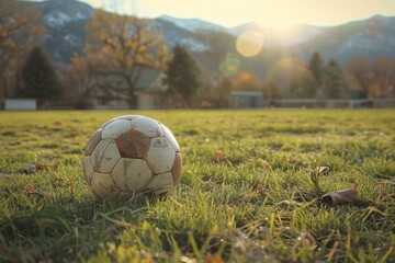 Sunny grass soccer ball