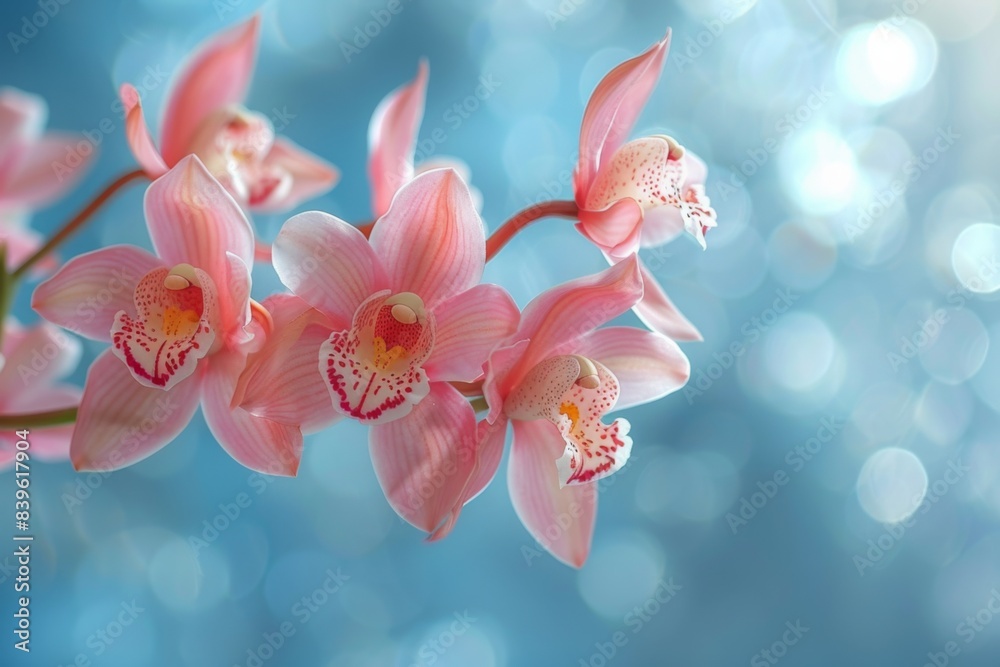 Canvas Prints Pink flower on branch with blue background