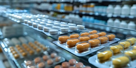 Fototapeta premium Colorful antidepressant pills in motion blur at a pharmacy closeup shot. Concept Pharmacy, Medication, Motion Blur, Closeup Shot, Colorful Pills