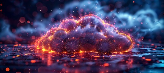 Closeup of cloud data storage interface with holographic data streams and virtual storage units using Macro Photography and Dual ISO to emphasize the intricate details and digital precision