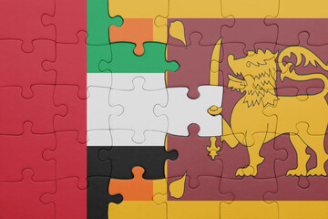 puzzle with the colourful national flag of sri lanka and flag of united arab emirates .