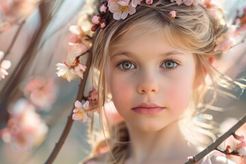 Fototapeta premium Female child wearing floral wreath