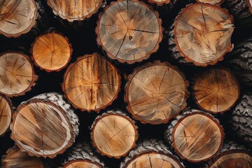Close-up logs pile, black background