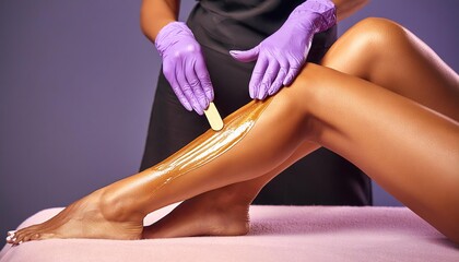 Depilation procedure with wax on the legs