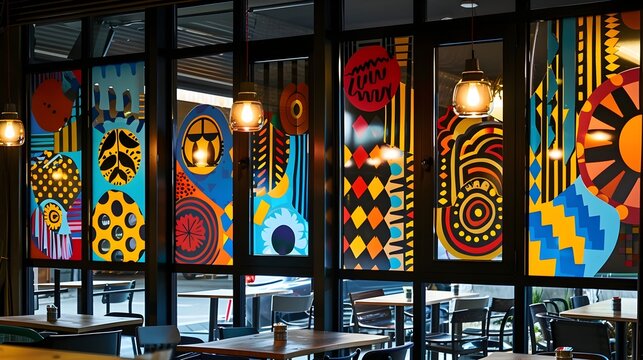Vibrant Window Displays Enhance the Dining Experience in a Trendy Urban Restaurant