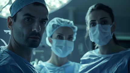 Medical Team Focused on Critical With Life Sign Monitors