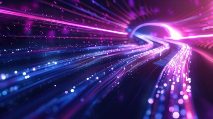 Obraz premium A background design of an abstract digital road with glowing lines, symbolizing the journey and speed in technology