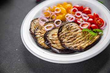 grilled vegetable eggplant, pepper, tomato fresh cooking meal food snack on the table copy space food background rustic top view