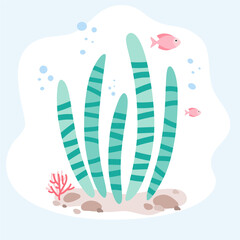 Ocean object in flat design isolated on white background. Colorful plants in simple style. Vector illustration.
