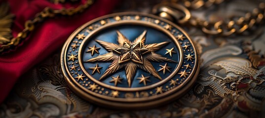 Obraz premium Closeup of veteran's medal with intricate details using Macro Photography and Dual ISO to highlight the textures and significance of the award