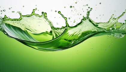 Green water or juice wave flow with splatters, isolated realistic liquid swirl
