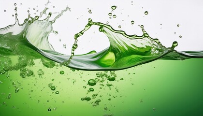 Green water or juice wave flow with splatters, isolated realistic liquid swirl