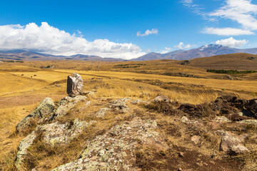View of the Carahunge, prehistoric archaeological site near the town of Sisian, Armenia.