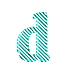 White symbol with turquoise diagonal ultra thin straps. letter d