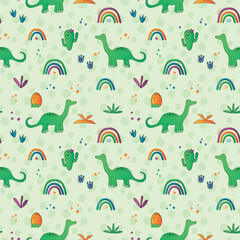 Seamless pattern with lovely dinosaurs characters.