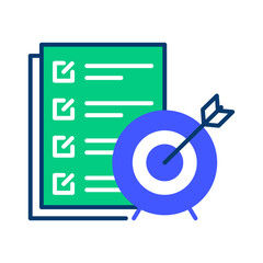 Goal achievement checklit. Goal checklist with target icon.  Goal Achievement checklist. Productivity Icon: Goal Checklist and Target in Black Vector Outline on a trasparent background. 