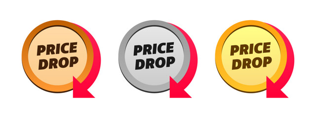 price drop set sale bronze silver and gold coin with red arrow