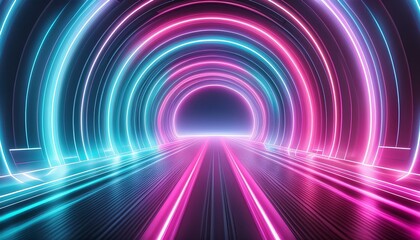 Digital Velocity: Glowing Neon Tunnel with High-Speed Wave Lines"