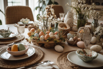 Elegant spring Easter table setting with floral decor