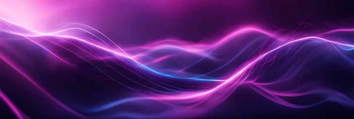 Abstract futuristic background with purple neon wave lines and bokeh lights

