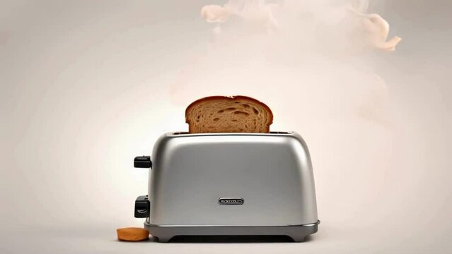 The bread toasting in the toaster releases a rapid stream of smoke