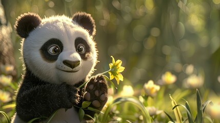 Fototapeta premium panda eating bamboo