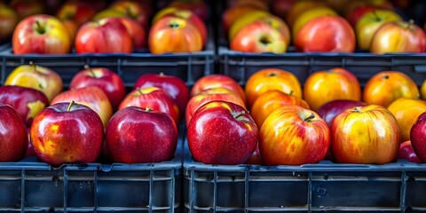 Crates of apples prepared for shipping. Concept Apple Harvest, Agricultural Industry, Fruit Packaging, Sustainable Farming