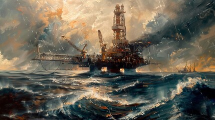 Fototapeta premium Oil rig being tugged in the sea