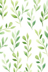 Fototapeta premium Seamless pattern of delicate green leaves on a white background, perfect for spring and nature themed designs.